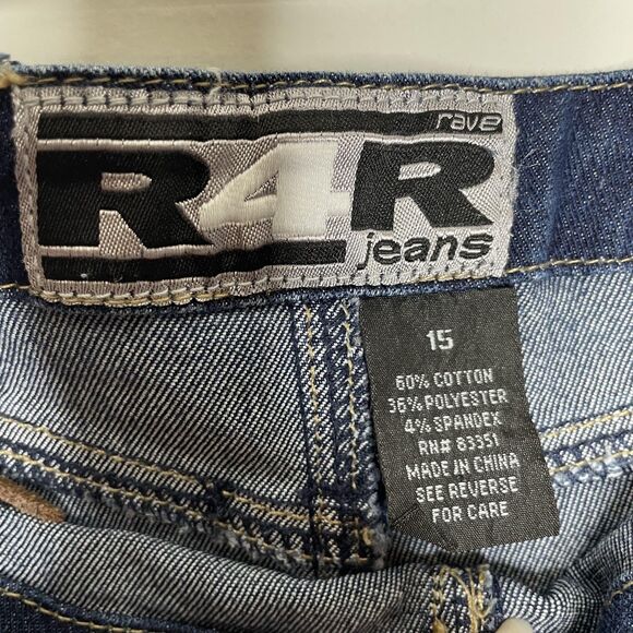 Rave Skirt Jumiors 15 Blue Denim Lace-Up Raw Hem Slit Midi Jean Y2K Vintage - Picture 3 of 9